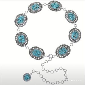 Western Turquoise Concho Boho Belly Metal Waistband Chain Belt